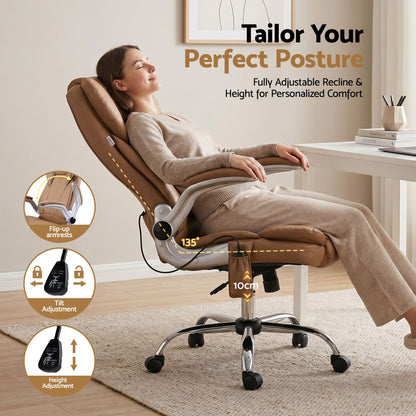 Artiss 8 Point Massage Office Chair PU Leather Brown