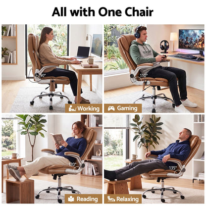 Artiss 8 Point Massage Office Chair PU Leather Brown