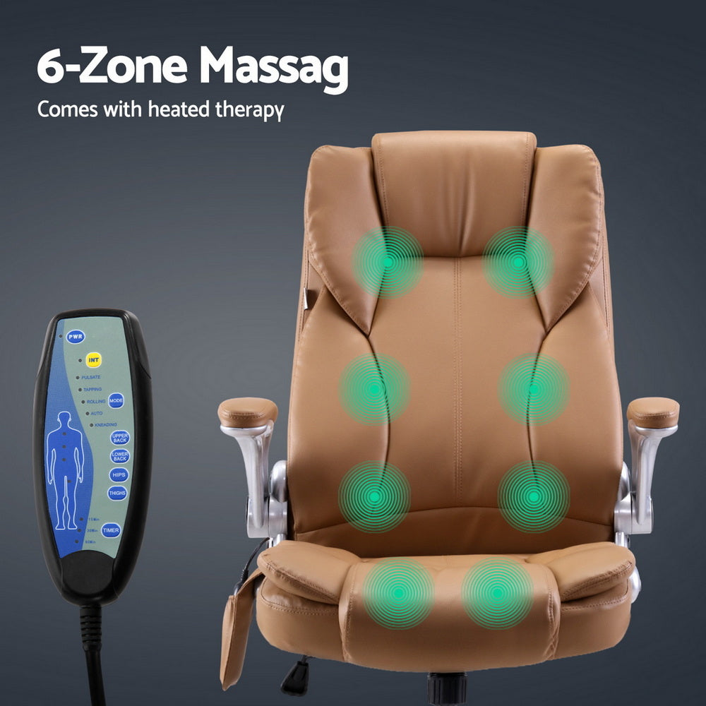 Artiss 8 Point Massage Office Chair PU Leather Brown