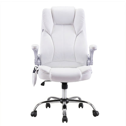 Artiss 8 Point Massage Office Chair PU Leather White