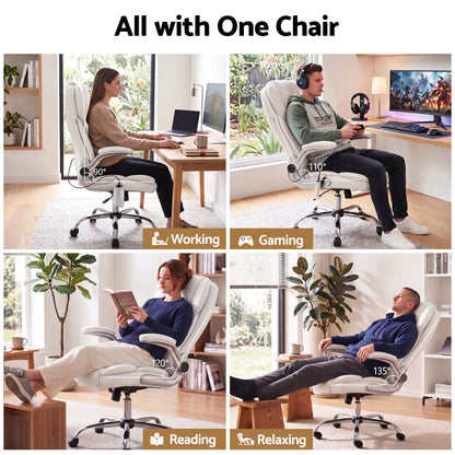 Artiss 8 Point Massage Office Chair PU Leather White