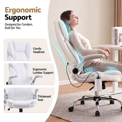 Artiss 8 Point Massage Office Chair PU Leather White