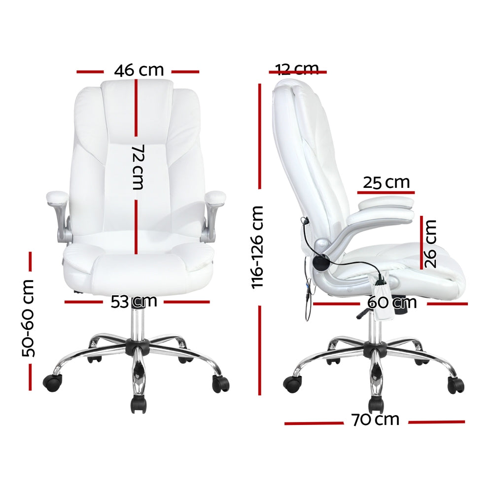 Artiss 8 Point Massage Office Chair PU Leather White