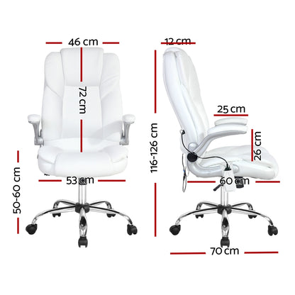 Artiss 8 Point Massage Office Chair PU Leather White