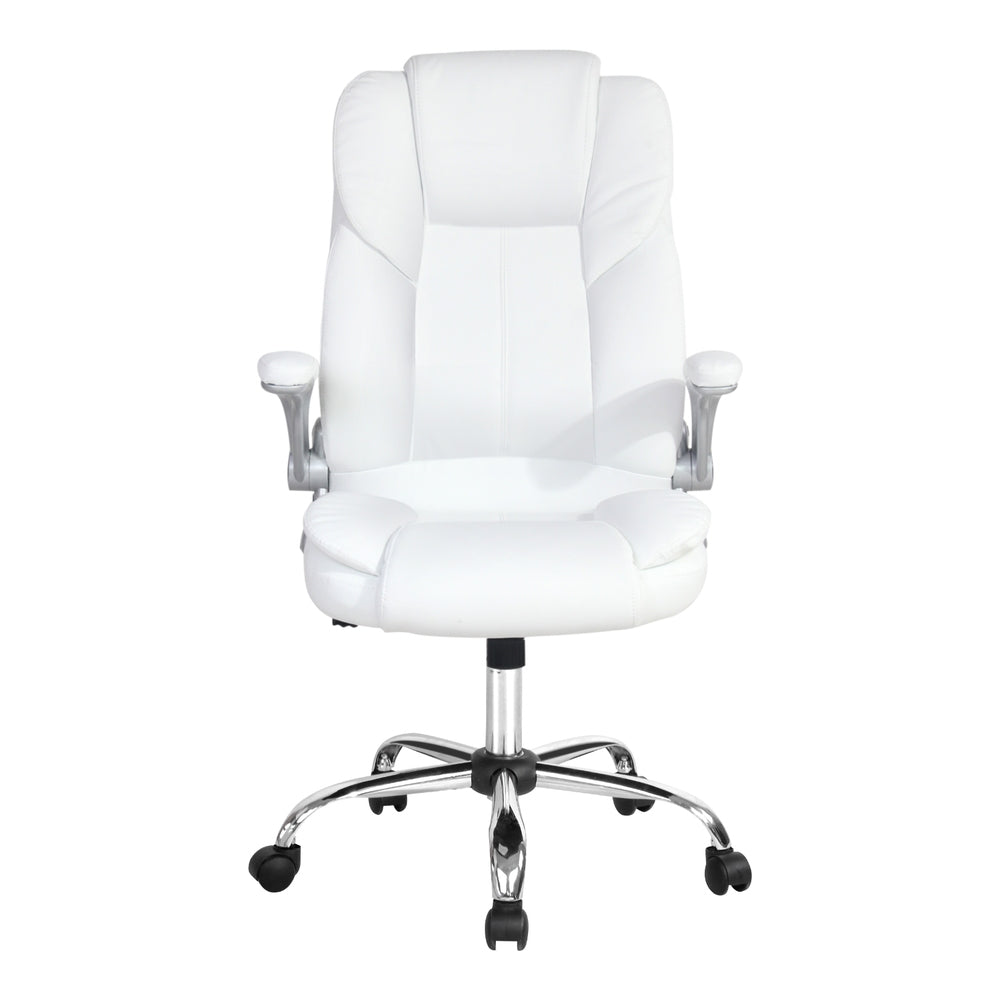 Artiss 8 Point Massage Office Chair PU Leather White