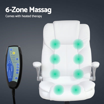 Artiss 8 Point Massage Office Chair PU Leather White