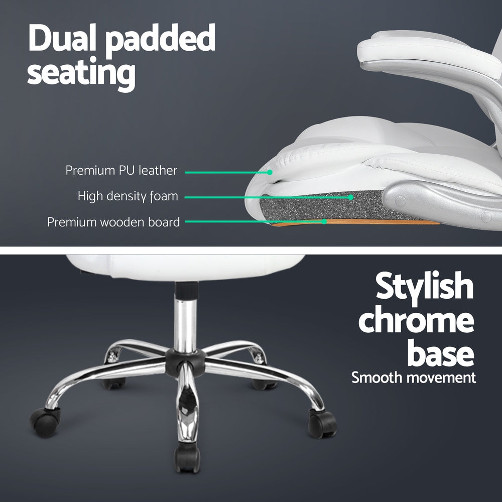 Artiss 8 Point Massage Office Chair PU Leather White