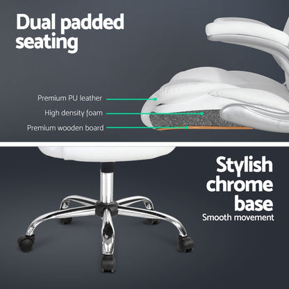 Artiss 8 Point Massage Office Chair PU Leather White