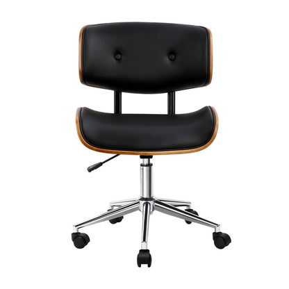 Artiss Wooden Office Chair PU Seat Black Brown