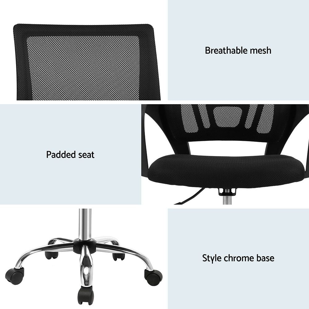 Artiss 2x Mesh Office Chair Mid Back Black