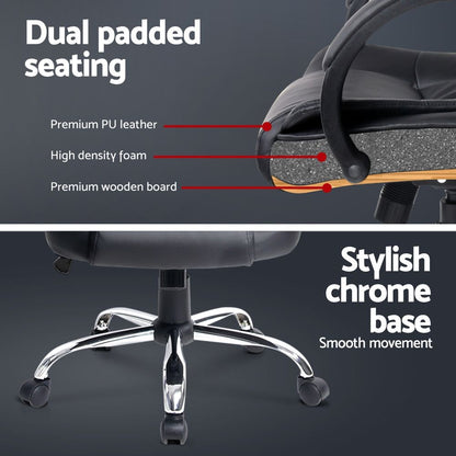 Artiss Executive Office Chair Leather Tilt Black