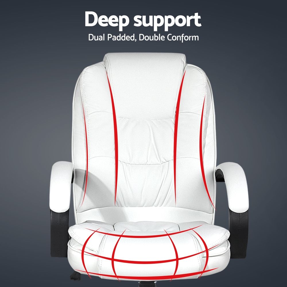 Artiss Executive Office Chair Leather Tilt White