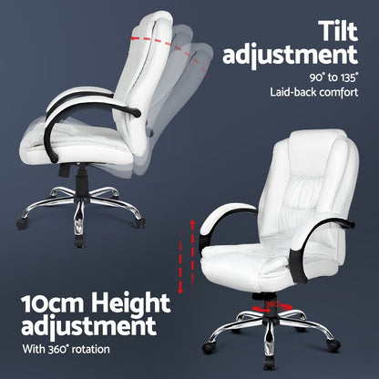Artiss Executive Office Chair Leather Tilt White