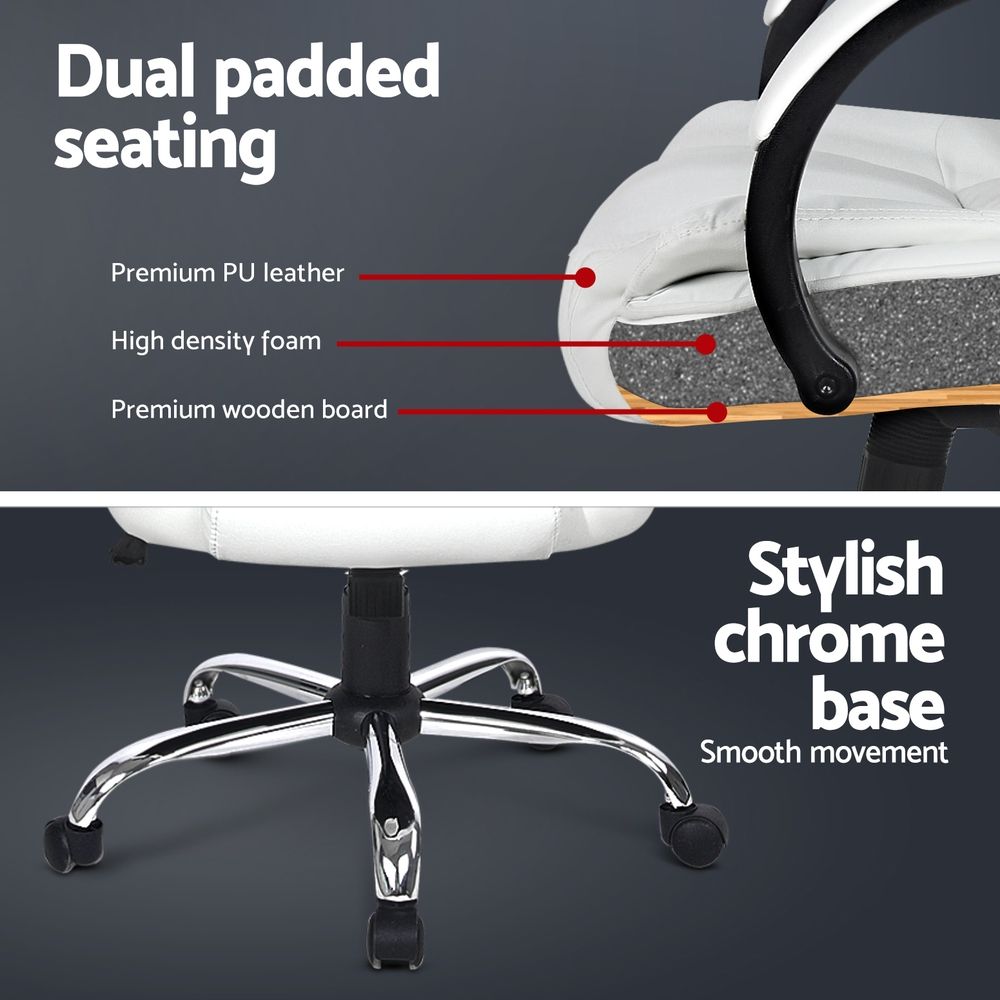 Artiss Executive Office Chair Leather Tilt White
