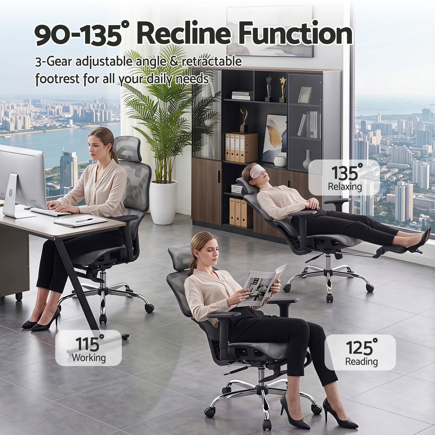 Artiss Ergonomic Office Chair Footrest Grey