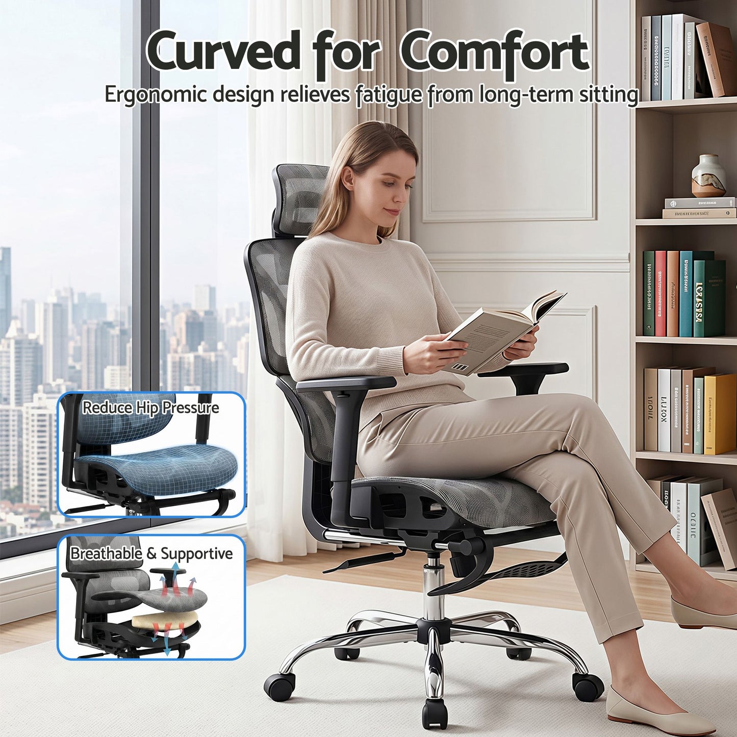 Artiss Ergonomic Office Chair Footrest Grey