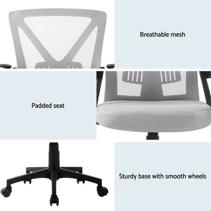 Artiss 2x Mesh Office Chair Mid Back Grey