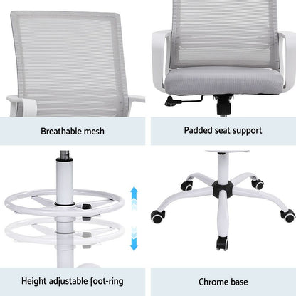 Artiss Office Chair Drafting Chairs Stool Computer Desk Studios Mesh White