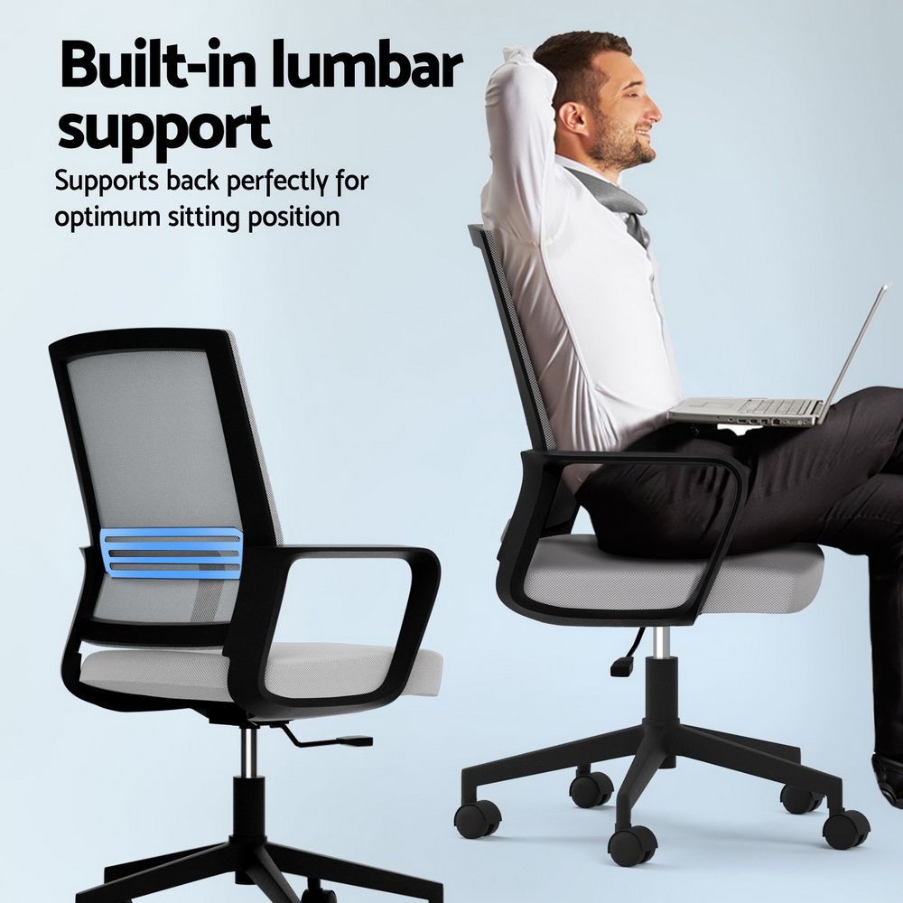Artiss Mesh Office Chair Mid Back Grey