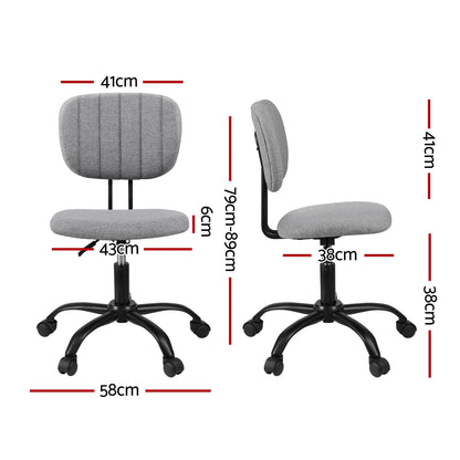 Artiss Armless Office Chair with Wheels, Ergonomic 360° Swivel Home Office Desk Chair, Height Adjustable Computer Task Chair with Fabric Back and Seat for Small Space, Grey