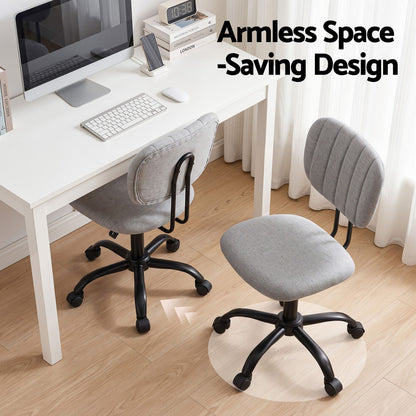 Artiss Armless Office Chair with Wheels, Ergonomic 360° Swivel Home Office Desk Chair, Height Adjustable Computer Task Chair with Fabric Back and Seat for Small Space, Grey