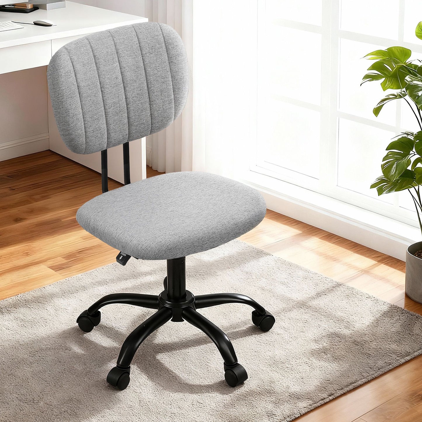 Artiss Armless Office Chair with Wheels, Ergonomic 360° Swivel Home Office Desk Chair, Height Adjustable Computer Task Chair with Fabric Back and Seat for Small Space, Grey