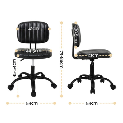 Artiss Armless Office Chair with Wheels, Ergonomic PU Leather Office Desk Chair, Height Adjustable 360° Swivel Computer Task Chair for Home Office, Study Room & Small Space, Black