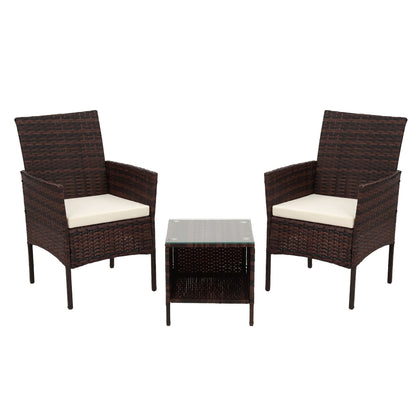 Gardeon 3PC Outdoor Bistro Set Patio Furniture Wicker Setting Chairs Table Cushion Brown