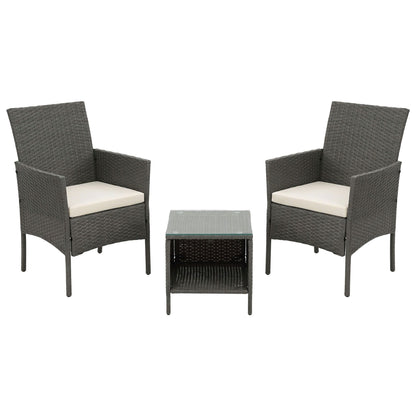 Gardeon 3PC Outdoor Bistro Set Patio Furniture Wicker Setting Chairs Table Cushion Grey