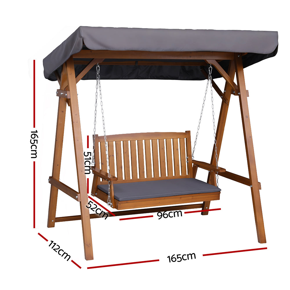 Gardeon Swing Chair Wooden Garden Bench Canopy 2 Seater Outdoor Furniture