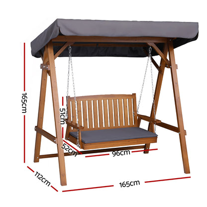 Gardeon Swing Chair Wooden Garden Bench Canopy 2 Seater Outdoor Furniture