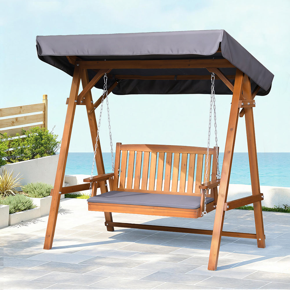 Gardeon Swing Chair Wooden Garden Bench Canopy 2 Seater Outdoor Furniture