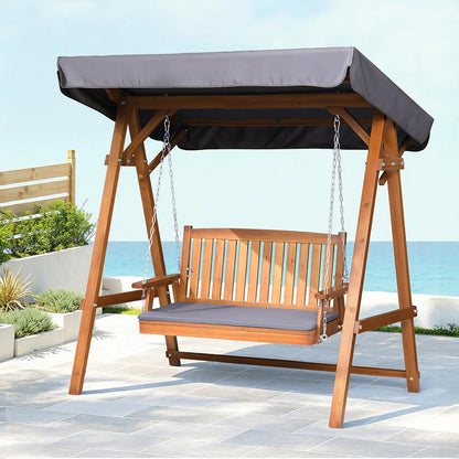 Gardeon Swing Chair Wooden Garden Bench Canopy 2 Seater Outdoor Furniture