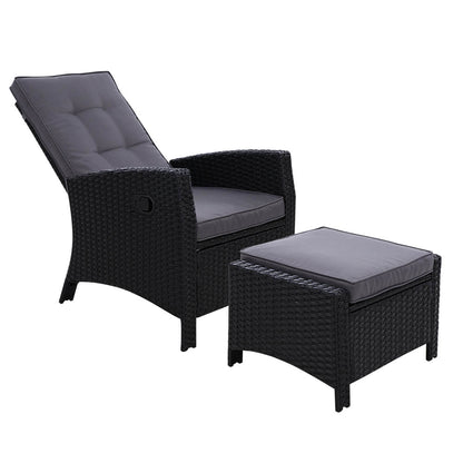 Gardeon Recliner Chair Sun lounge Wicker Lounger Outdoor Patio Furniture Adjustable Black