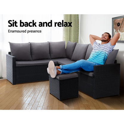 Gardeon Outdoor Furniture Dining Setting Sofa Set Lounge Wicker 9 Seater Black