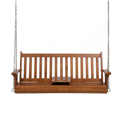 Gardeon Porch Outdoor Swing Chair Patio Furniture Wooden Bench 2 Seat Cup Holder