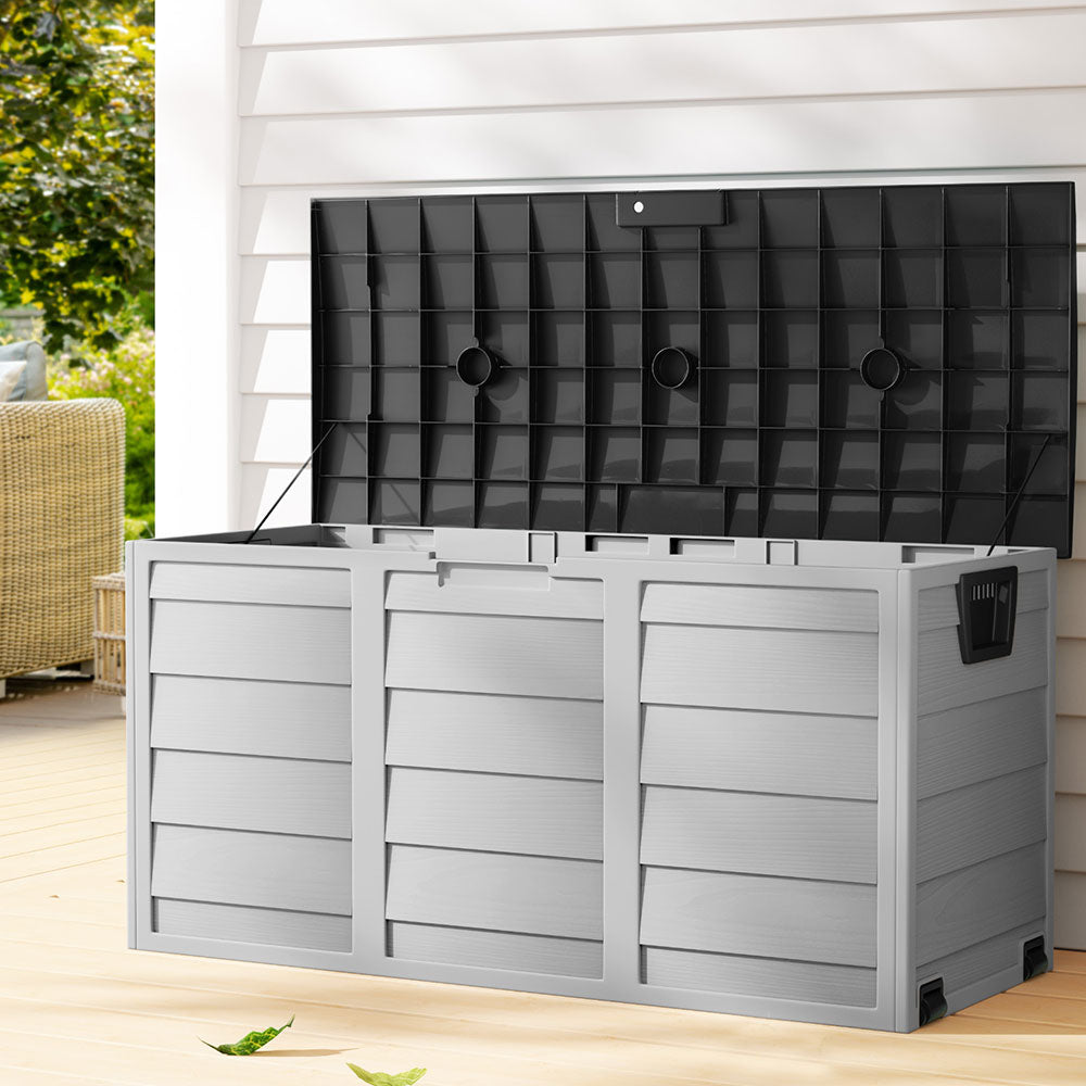 Gardeon Outdoor Storage Box 290L Lockable Organiser Garden Deck Shed Tool Black