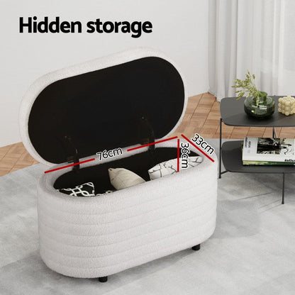 Artiss Storage Ottoman Blanket Box 87cm Boucle Fabric Oval