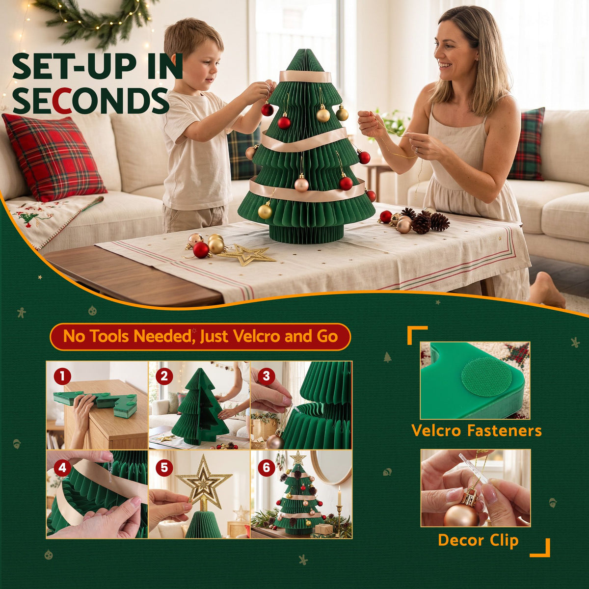 Jingle Jollys Folding Christmas Tree 47CM Xmas Table Decorations Green DIY Kit