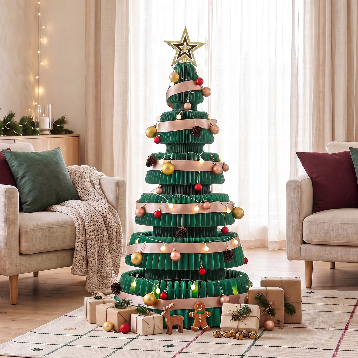 Jingle Jollys 111cm Christmas Tree Decoration with Lights Foldable Paper Tree