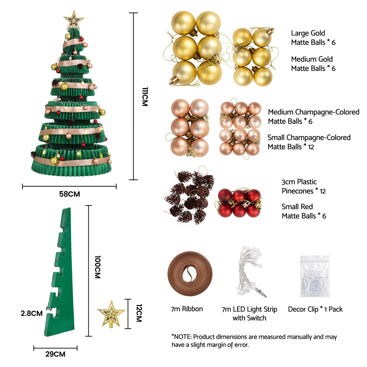 Jingle Jollys 111cm Christmas Tree Decoration with Lights Foldable Paper Tree