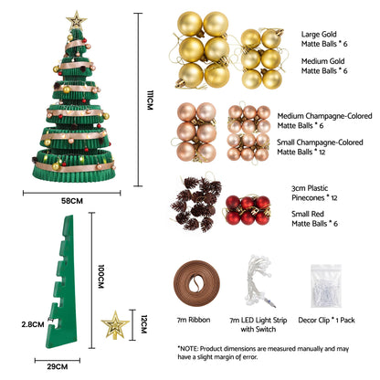 Jingle Jollys 111cm Christmas Tree Decoration with Lights Foldable Paper Tree