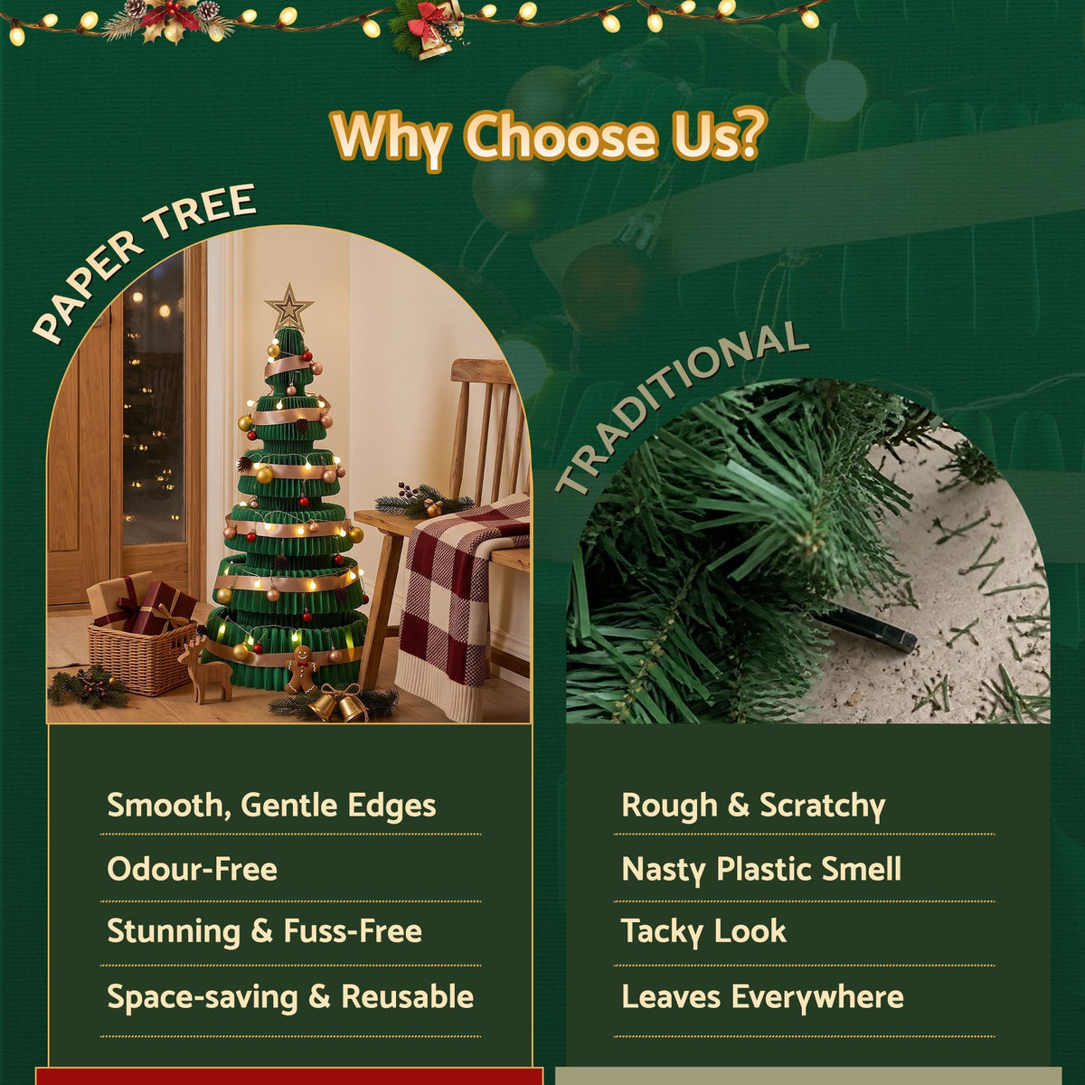 Jingle Jollys 111cm Christmas Tree Decoration with Lights Foldable Paper Tree