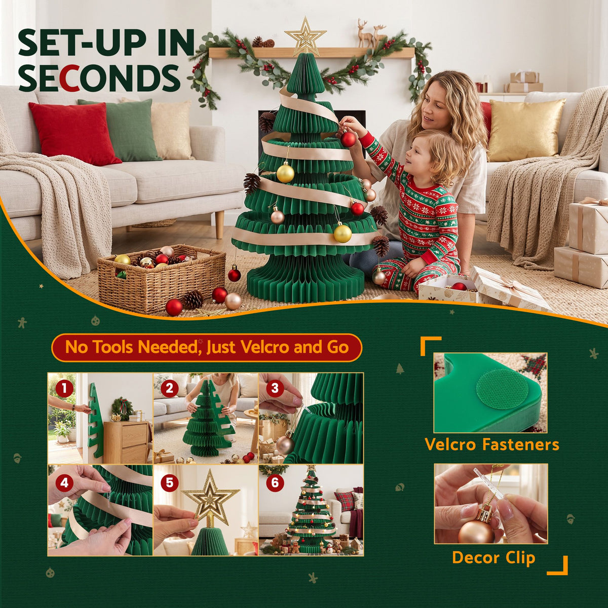 Jingle Jollys 87cm Foldable Christmas Tree With Lights Pop Up Xmas Tree Decorations
