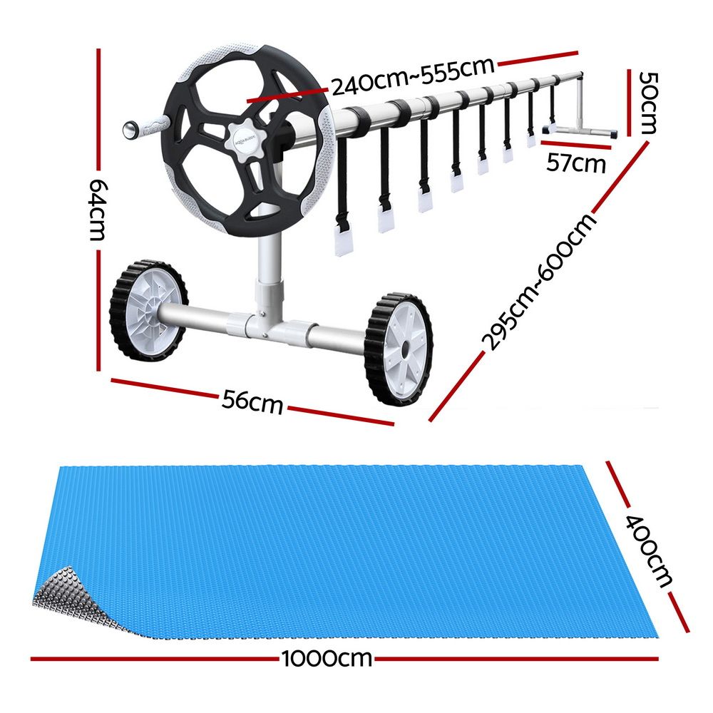 Aquabuddy Pool Cover 500 Micron 10x4m Silver Swimming Pool Solar Blanket 5.5m Roller
