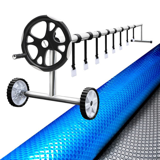 Aquabuddy Pool Cover 6.5x3m 400 Micron Silver Swimming Pool Solar Blanket 5.5m Roller