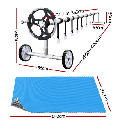 Aquabuddy Pool Cover 500 Micron 6.5x3m Silver Swimming Pool Solar Blanket 5.5m Roller