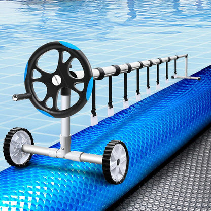 Aquabuddy Pool Cover 500 Micron 6.5x3m Silver Swimming Pool Solar Blanket 5.5m Blue Roller
