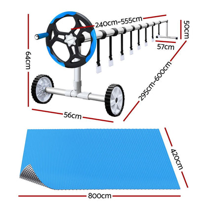 Aquabuddy Pool Cover 8x4.2m 400 Micron Swimming Pool Solar Blanket 5.5m Blue Roller