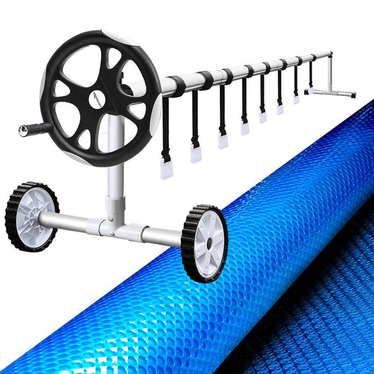 Aquabuddy Pool Cover 8x4.2m 400 Micron Blue Swimming Pool Solar Blanket 5.5m Roller